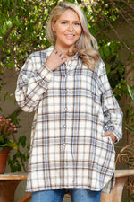 Load image into Gallery viewer, White Plaid Print Tunic Plus Size Shacket with Slits - Fashion Queen -  1
