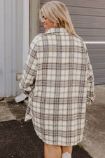 Load image into Gallery viewer, White Plaid Print Tunic Plus Size Shacket with Slits - Fashion Queen -  10
