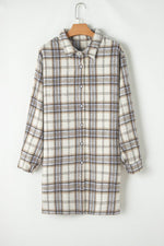 Load image into Gallery viewer, White Plaid Print Tunic Plus Size Shacket with Slits - Fashion Queen -  14
