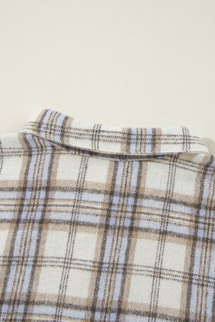 White Plaid Print Tunic Plus Size Shacket with Slits - Fashion Queen -  19