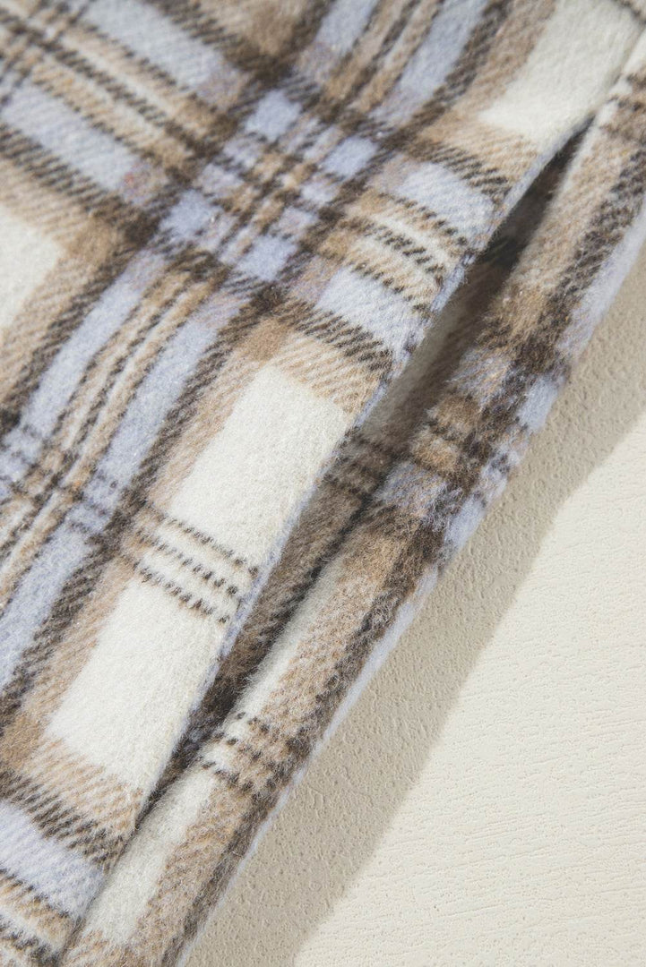 White Plaid Print Tunic Plus Size Shacket with Slits - Fashion Queen -  21