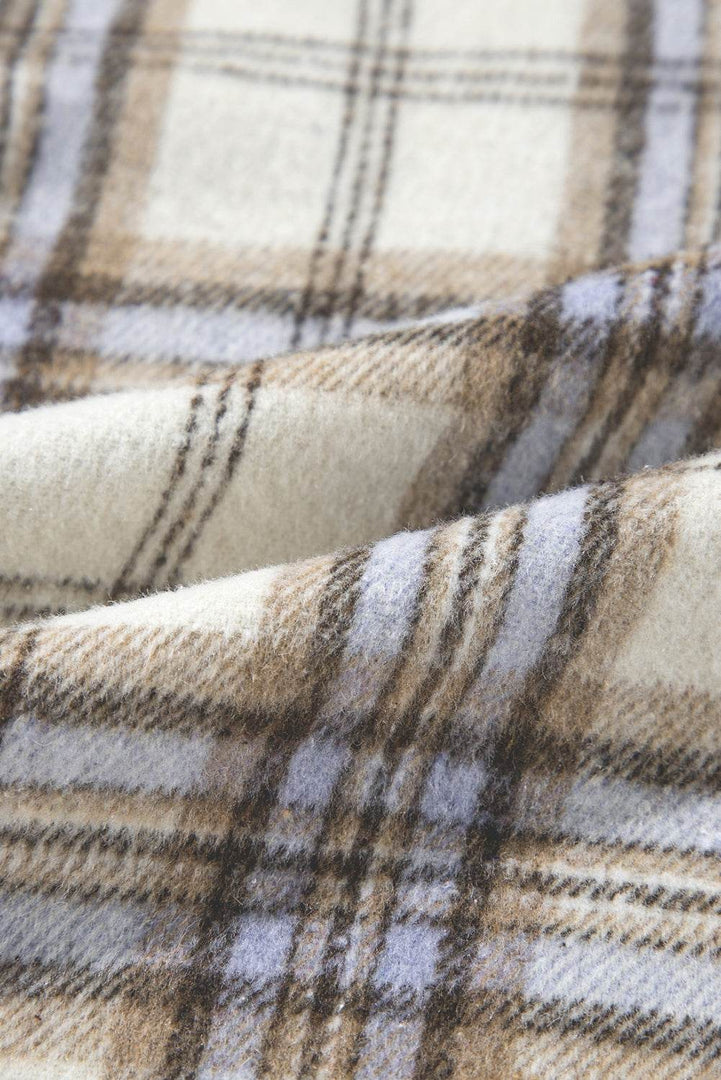 White Plaid Print Tunic Plus Size Shacket with Slits - Fashion Queen -  22