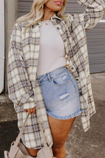 Load image into Gallery viewer, White Plaid Print Tunic Plus Size Shacket with Slits - Fashion Queen -  9
