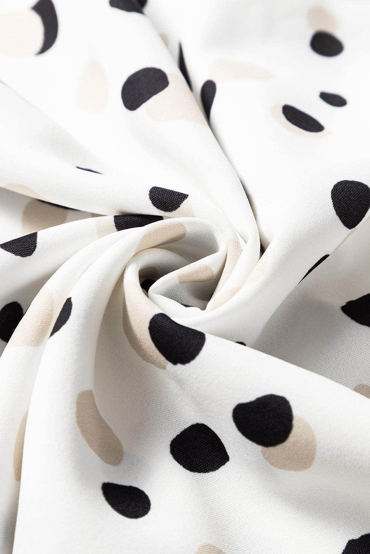 White Polka Dot Print Button Front V Neck Blouse - Fashion Queen -  14