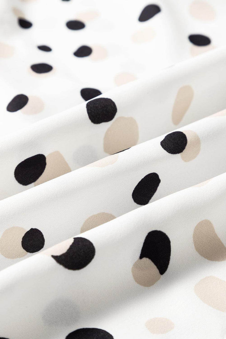 White Polka Dot Print Button Front V Neck Blouse - Fashion Queen -  15