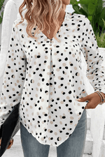 Load image into Gallery viewer, White Polka Dot Print Button Front V Neck Blouse - Fashion Queen -  7
