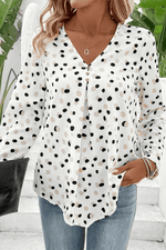 Load image into Gallery viewer, White Polka Dot Print Button Front V Neck Blouse - Fashion Queen -  8
