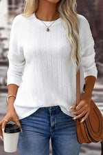 Load image into Gallery viewer, White Round Neck Drop Shoulder Textured Knit Top - Fashion Queen -  1
