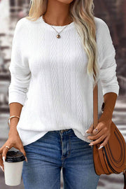 White Round Neck Drop Shoulder Textured Knit Top - Fashion Queen -  1