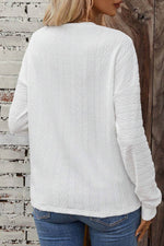 Load image into Gallery viewer, White Round Neck Drop Shoulder Textured Knit Top - Fashion Queen -  2
