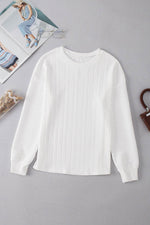 Load image into Gallery viewer, White Round Neck Drop Shoulder Textured Knit Top - Fashion Queen -  6
