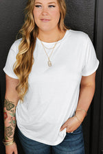 Load image into Gallery viewer, White Round Neck Rolled Sleeve Plus Size T-shirt - Fashion Queen -  13
