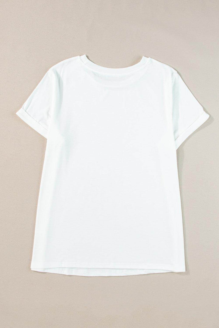 White Round Neck Rolled Sleeve Plus Size T-shirt - Fashion Queen -  17