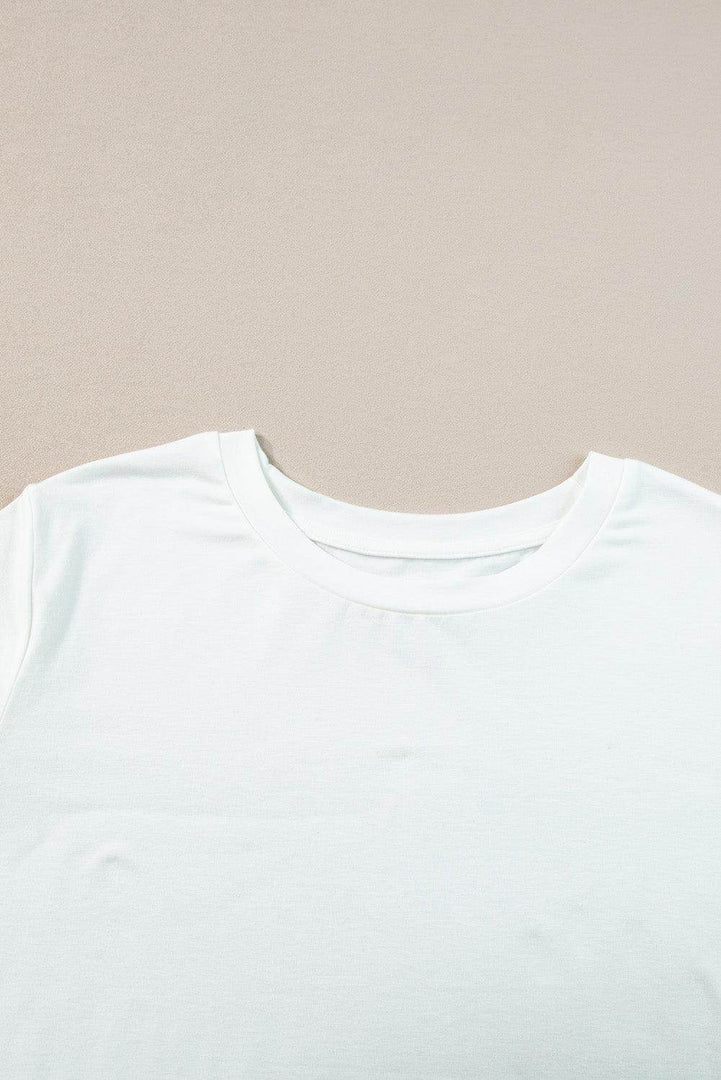 White Round Neck Rolled Sleeve Plus Size T-shirt - Fashion Queen -  19