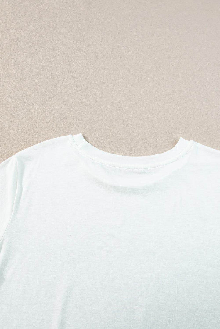 White Round Neck Rolled Sleeve Plus Size T-shirt - Fashion Queen -  20