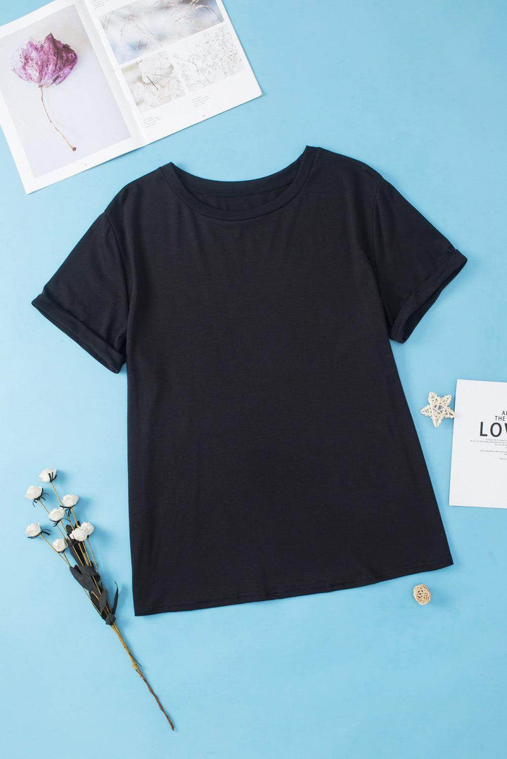 White Round Neck Rolled Sleeve Plus Size T-shirt - Fashion Queen -  30
