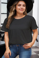 Load image into Gallery viewer, White Round Neck Rolled Sleeve Plus Size T-shirt - Fashion Queen -  6
