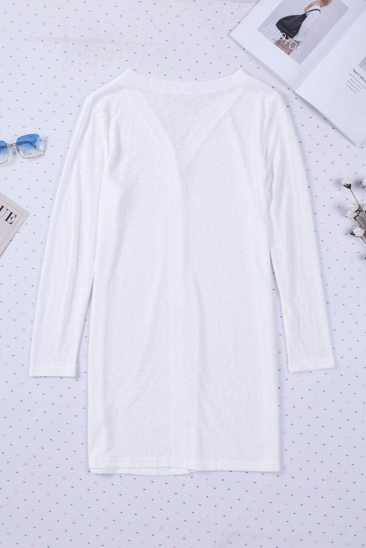 White Solid Color Open-Front Buttons Cardigan - Fashion Queen -  17