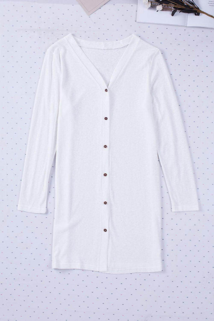 White Solid Color Open-Front Buttons Cardigan - Fashion Queen -  18