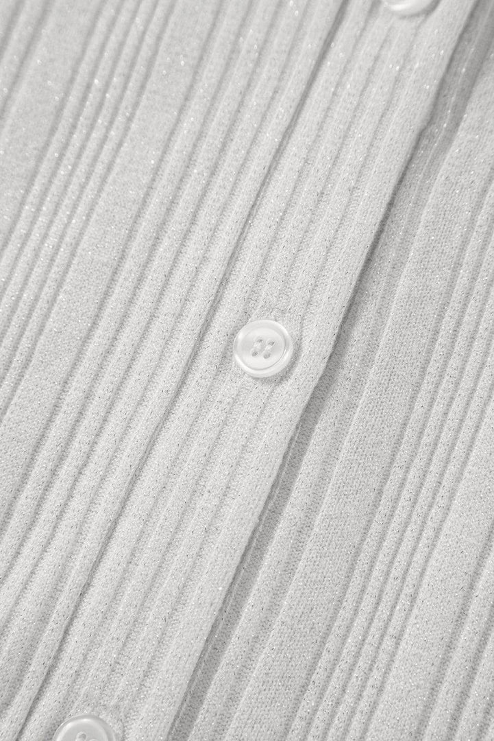 White Solid Color Ribbed Button up Tunic Cardigan - Fashion Queen -  12