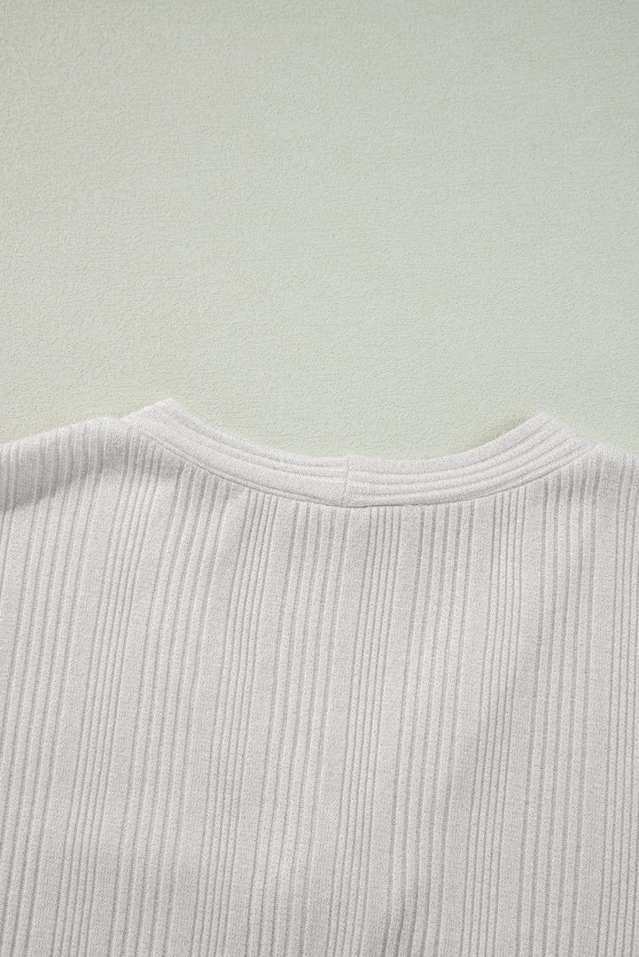 White Solid Color Ribbed Button up Tunic Cardigan - Fashion Queen -  13