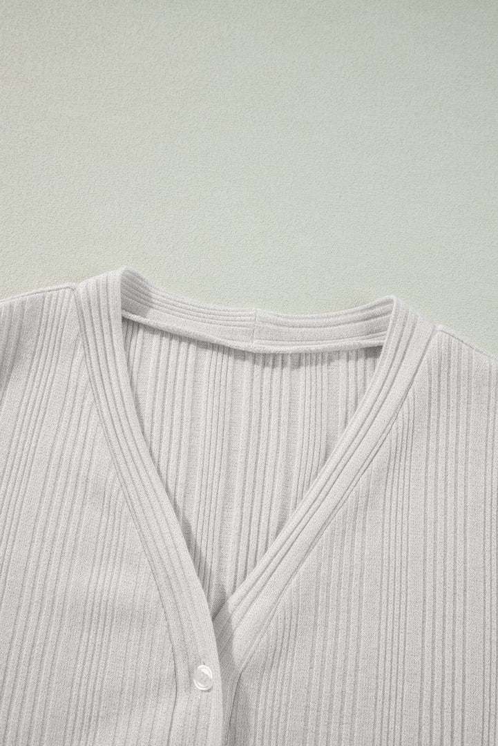 White Solid Color Ribbed Button up Tunic Cardigan - Fashion Queen -  14