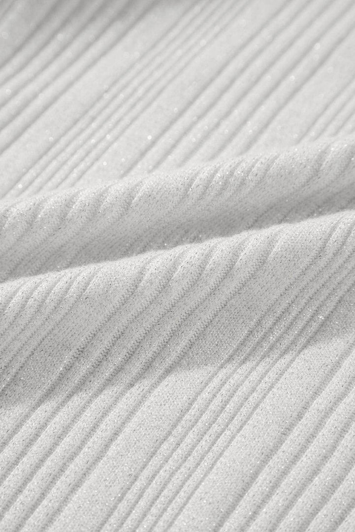 White Solid Color Ribbed Button up Tunic Cardigan - Fashion Queen -  15