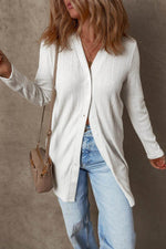 Load image into Gallery viewer, White Solid Color Ribbed Button up Tunic Cardigan - Fashion Queen -  4
