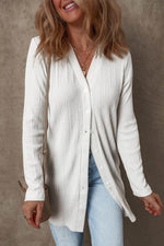 Load image into Gallery viewer, White Solid Color Ribbed Button up Tunic Cardigan - Fashion Queen -  5
