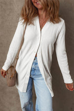 Load image into Gallery viewer, White Solid Color Ribbed Button up Tunic Cardigan - Fashion Queen -  6
