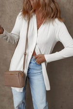 Load image into Gallery viewer, White Solid Color Ribbed Button up Tunic Cardigan - Fashion Queen -  7
