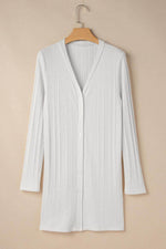 Load image into Gallery viewer, White Solid Color Ribbed Button up Tunic Cardigan - Fashion Queen -  8
