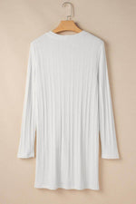 Load image into Gallery viewer, White Solid Color Ribbed Button up Tunic Cardigan - Fashion Queen -  9

