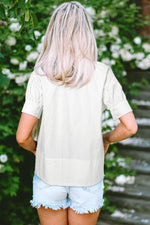 Load image into Gallery viewer, White Solid Color Ruched Bubble Sleeve V Neck Blouse - Fashion Queen -  3
