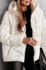 Load image into Gallery viewer, White Solid Quilted Hooded Zip Up Puffer Coat - Fashion Queen -  1
