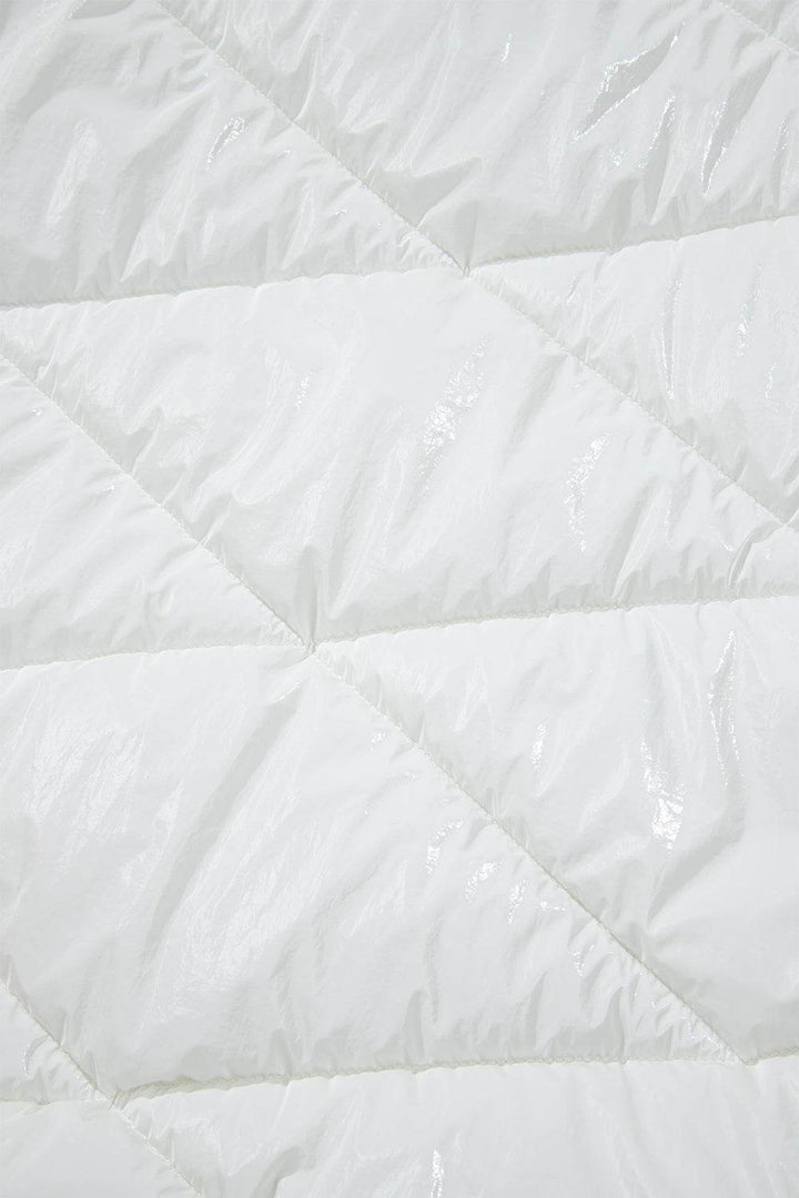 White Solid Quilted Hooded Zip Up Puffer Coat - Fashion Queen -  14