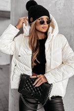 Load image into Gallery viewer, White Solid Quilted Hooded Zip Up Puffer Coat - Fashion Queen -  3
