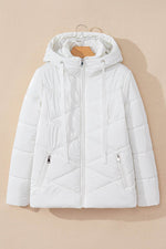 Load image into Gallery viewer, White Solid Quilted Hooded Zip Up Puffer Coat - Fashion Queen -  6
