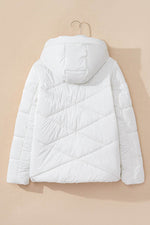 Load image into Gallery viewer, White Solid Quilted Hooded Zip Up Puffer Coat - Fashion Queen -  7
