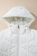Load image into Gallery viewer, White Solid Quilted Hooded Zip Up Puffer Coat - Fashion Queen -  8
