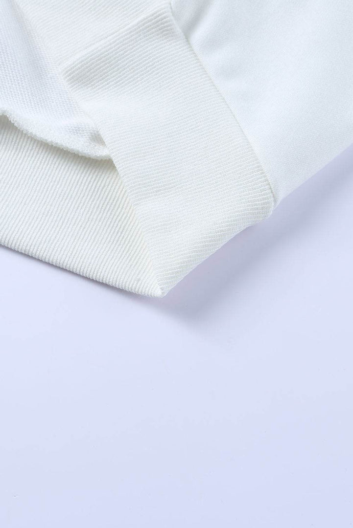 White Solid Ripped Hooded Sweatshirt with Kangaroo Pocket - Fashion Queen -  13