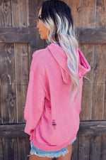Load image into Gallery viewer, White Solid Ripped Hooded Sweatshirt with Kangaroo Pocket - Fashion Queen -  20
