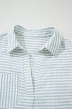 Load image into Gallery viewer, White Stripe Collared V Neck Chest Pocket Long Sleeve Beach Cover up - Fashion Queen -  9
