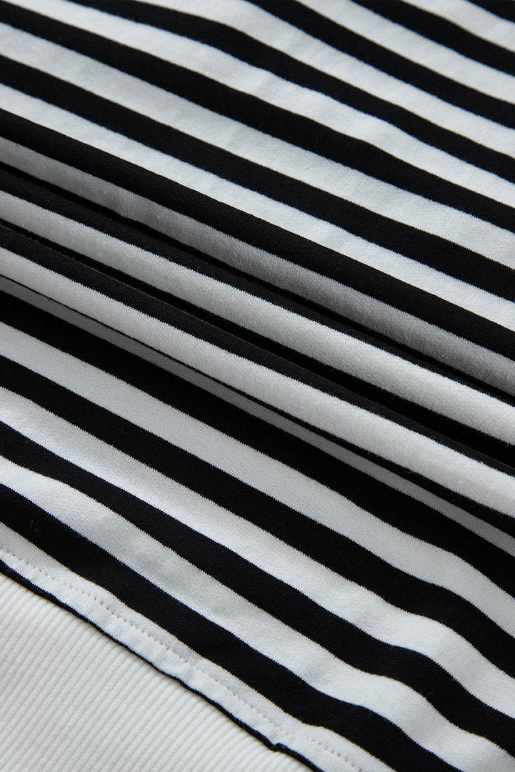 White Stripe Color Block Buttoned Crew Neck Oversized Sweatshirt - Fashion Queen -  11
