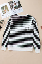 Load image into Gallery viewer, White Stripe Color Block Buttoned Crew Neck Oversized Sweatshirt - Fashion Queen -  7
