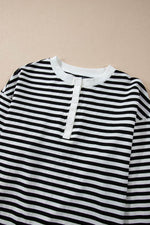 Load image into Gallery viewer, White Stripe Color Block Buttoned Crew Neck Oversized Sweatshirt - Fashion Queen -  8
