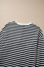 Load image into Gallery viewer, White Stripe Color Block Buttoned Crew Neck Oversized Sweatshirt - Fashion Queen -  9

