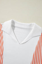 Load image into Gallery viewer, White Striped Color Block Collared V Neck Oversized Sweatshirt - Fashion Queen -  13
