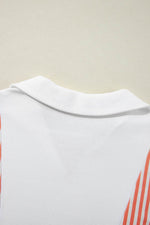 Load image into Gallery viewer, White Striped Color Block Collared V Neck Oversized Sweatshirt - Fashion Queen -  14
