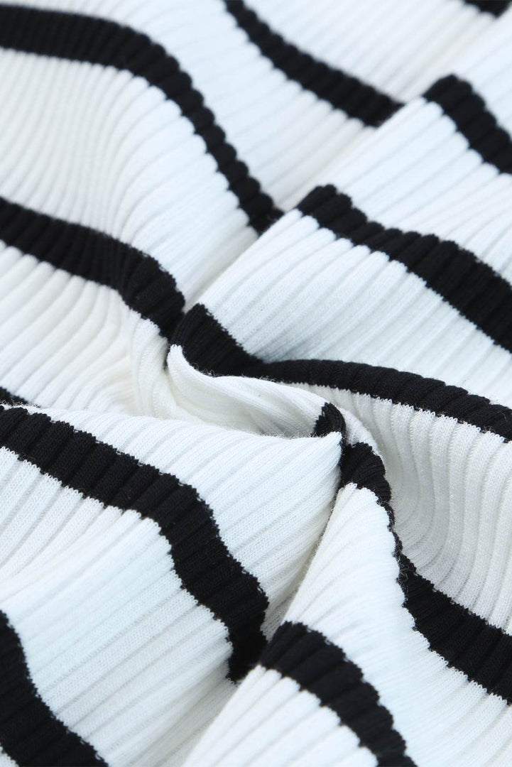 White Striped Print Ribbed O-neck Sleeveless Top - Fashion Queen -  9